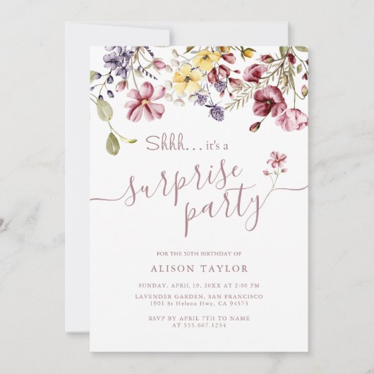 Invitation Calligraphie fleur sauvage Anniversaire Surprise P (Devant)