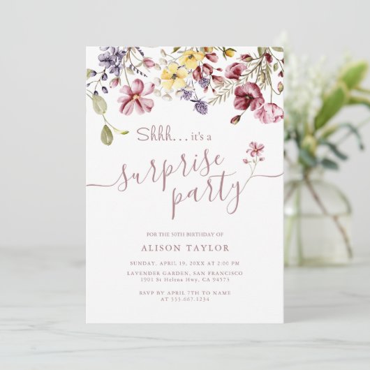 Invitation Calligraphie fleur sauvage Anniversaire Surprise P (Debout devant)