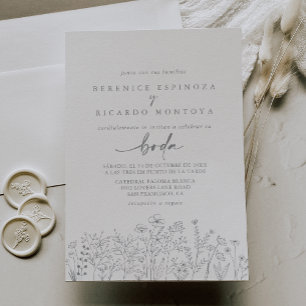 Invitation Calligraphie Fleur sauvage neutre Mariage espagnol