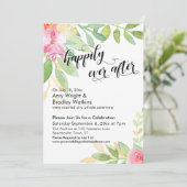 Invitation Calligraphie Fleurs Aquarelle Heureux Pour Toujour (Debout devant)