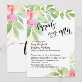 Invitation Calligraphie Fleurs Aquarelle Heureux Pour Toujour (Devant / Derrière)