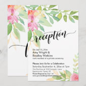 Invitation Calligraphie Fleurs Aquarelle Réception de Mariage (Devant / Derrière)