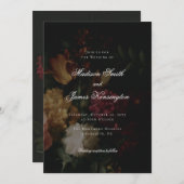 Invitation Calligraphie Fleurs de Chute Noire Mariage (Devant / Derrière)