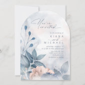 Invitation Calligraphie Floral Dusty Blue Arch ID771 (Devant)