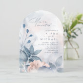 Invitation Calligraphie Floral Dusty Blue Arch ID771 (Debout devant)