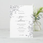 Invitation Calligraphie florale blanc gris Mariage (Debout devant)