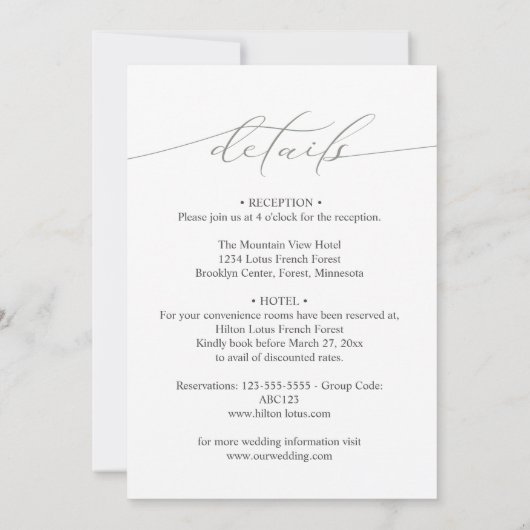 Invitation Calligraphie Florale Blanche Tout En Un (Dos)