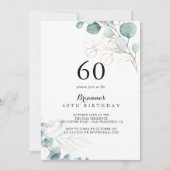 Invitation Calligraphie florale d'or rustique 60ème anniversa (Devant)