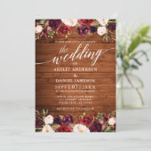 Invitation Calligraphie florale en bois rustique Mariage phot (Debout devant)