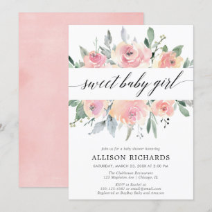 Invitation Calligraphie florale floue élégant baby shower fil