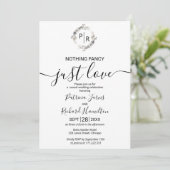 Invitation Calligraphie Florale Monogramme Photo Mariage (Debout devant)