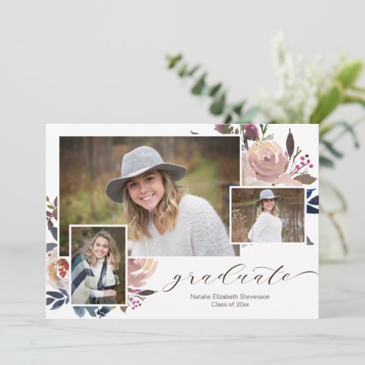 Invitation Calligraphie florale rose (Debout devant)