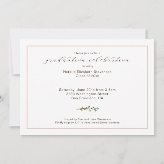 Invitation Calligraphie florale rose (Dos)