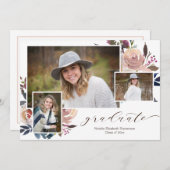 Invitation Calligraphie florale rose (Devant / Derrière)