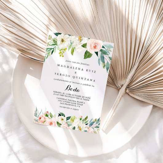 Invitation Calligraphie florale simple Mariage espagnol