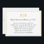 Invitation Calligraphie Formelle Monogramme Or Dîner De Répét<br><div class="desc">Invitations formelles et sophistiquées pour des dîners de répétition avec un design simple avec vos détails d'événement à l'intérieur d'une fausse bordure d'or, sur un arrière - plan blanc. En haut se trouve votre deux monogramme initial et vos détails sont dans une calligraphie élégante. Un design classe qui ne manquera...</div>