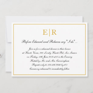 Invitation Calligraphie Formelle Monogramme Or Dîner De Répét