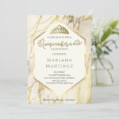 Invitation Calligraphie géométrique en marbre d'or Quinceañer (Debout devant)