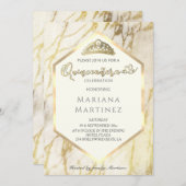 Invitation Calligraphie géométrique en marbre d'or Quinceañer (Devant / Derrière)