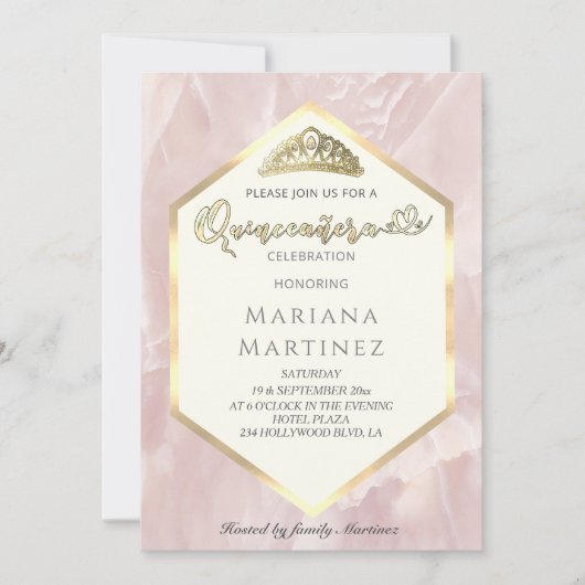 Invitation Calligraphie géométrique en marbre rose pâle Provi (Devant)