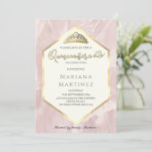 Invitation Calligraphie géométrique en marbre rose pâle Provi (Debout devant)