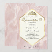 Invitation Calligraphie géométrique en marbre rose pâle Provi (Devant / Derrière)