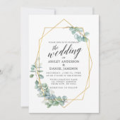 Invitation Calligraphie Gold Frame Eucalyptus Mariage de verd (Devant)