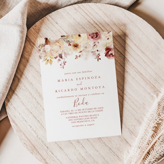 Invitation Calligraphie Graceful Floral Boda Mariage espagnol