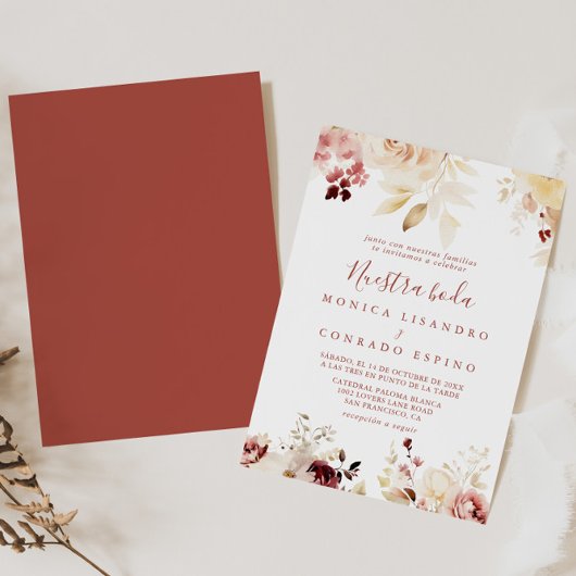 Invitation Calligraphie Gracieux Floral Nuestra Boda Mariage