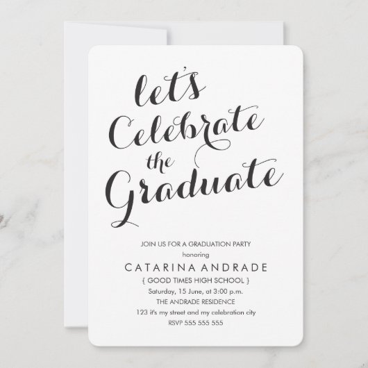 Invitation Calligraphie Graduation Party Photo noir blanc (Devant)