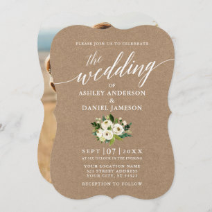 Invitation Calligraphie Green Floral Mariage Kraft Photo