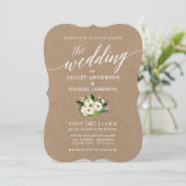 Invitation Calligraphie Green Floral Mariage Kraft Photo (Debout devant)