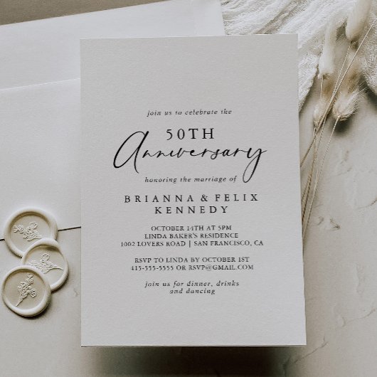 Invitation Calligraphie idyllique 50e anniversaire de mariage