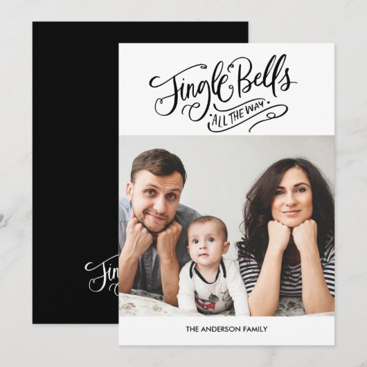 Invitation Calligraphie Jingle Bells Christmas Photo Card (Devant / Derrière)