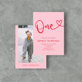 Invitation Calligraphie joueuse Coeur rose rouge 1er annivers