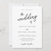 Invitation Calligraphie Joueuse moderne Mariage noir blanc (Devant)