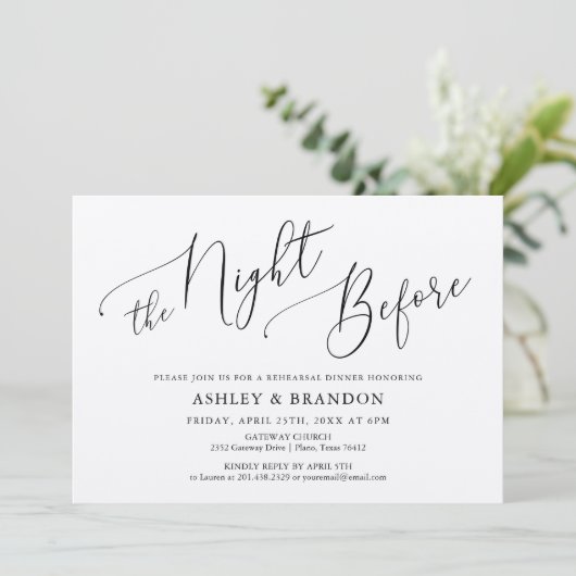 Invitation Calligraphie Kraft simple Dîner de répétition rust (Debout devant)