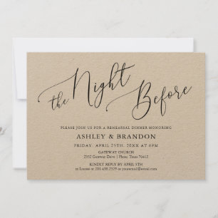 Invitation Calligraphie Kraft simple Dîner de répétition rust