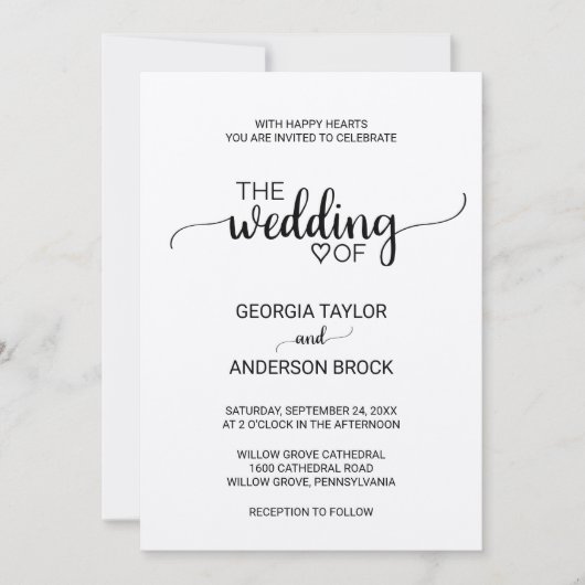 Invitation Calligraphie Kraft simple en un seul Mariage (Devant)