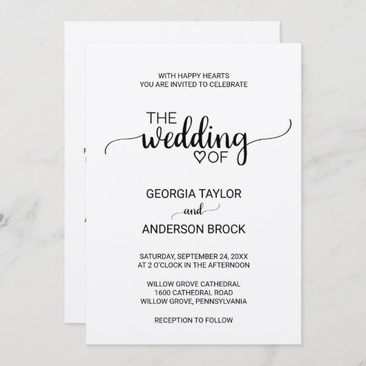 Invitation Calligraphie Kraft simple en un seul Mariage (Devant / Derrière)