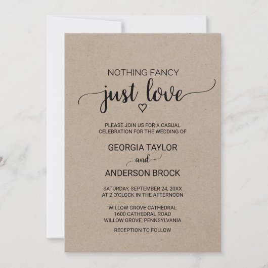 Invitation Calligraphie Kraft Simple Rien De Fantastique Just (Devant)