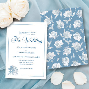 Invitation Calligraphie Ligne artistique Fleurs Bleu Poussiér