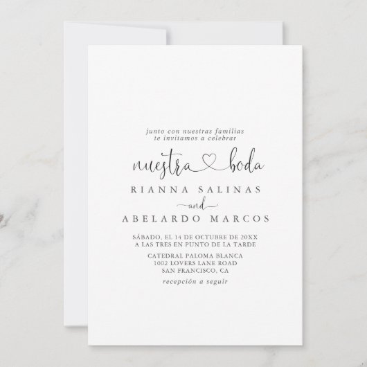 Invitation Calligraphie Love Script fantaisie Nuestra Boda Ma (Devant)