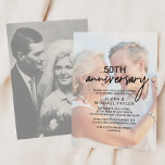 Invitation Calligraphie lunaire | Anniversaire de la photo dé<br><div class="desc">Cette carte d'invitation fanée de calligraphie fanée pour l'anniversaire de la photo est parfaite pour une fête d'anniversaire moderne. Le design comprend une typographie élégante mais rustique avec deux de vos photos,  une photo actuelle et une photo du jour de votre mariage.</div>