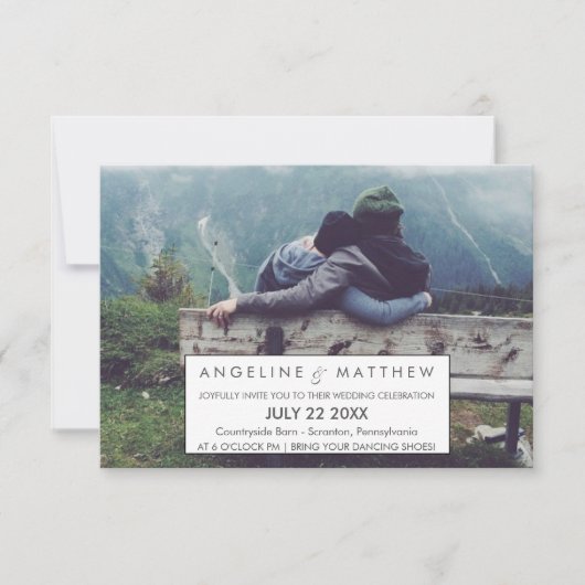 Invitation Calligraphie lunaire | Faded Photo Le Mariage De (Devant)