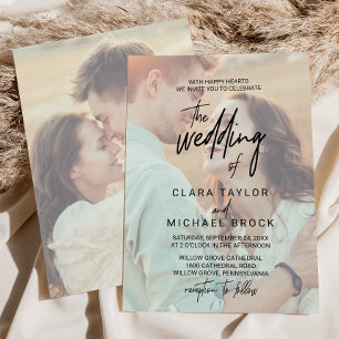 Invitation Calligraphie lunaire Faded Photo Le Mariage De
