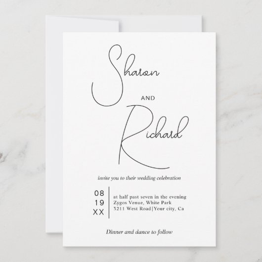 Invitation Calligraphie lunaire noir Qr code blanc mariage (Devant)