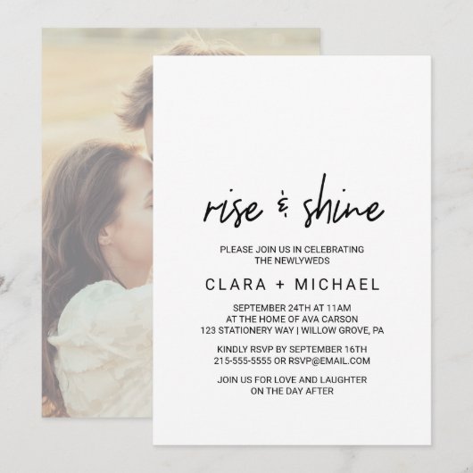 Invitation Calligraphie lunaire | Photo Retour Mariage Brunch (Devant / Derrière)