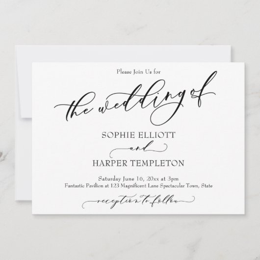 Invitation Calligraphie Luxueuse Simple Le Mariage De (Devant)