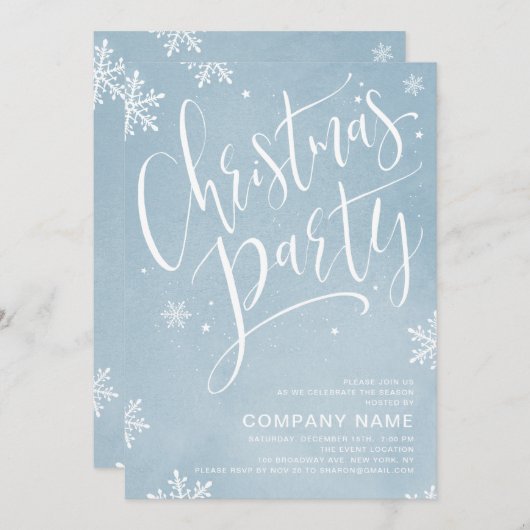 Invitation Calligraphie manuscrite bleue Noël (Devant / Derrière)